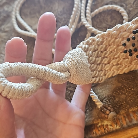 NOS 90s Shell Crystal Braided Sash Belt Embellished Braided Rope Belt New Vtg - Picture 10 of 14